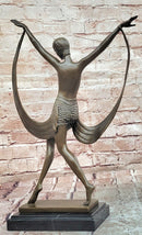 SIGNED ART DECO NUDE GIRL DANCER FAYRAL BRONZE STATUE MARBLE BASE FIGURINE LARGE