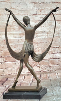SIGNED ART DECO NUDE GIRL DANCER FAYRAL BRONZE STATUE MARBLE BASE FIGURINE LARGE