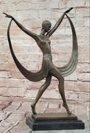 SIGNED ART DECO NUDE GIRL DANCER FAYRAL BRONZE STATUE MARBLE BASE FIGURINE LARGE