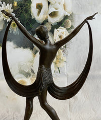 SIGNED ART DECO NUDE GIRL DANCER FAYRAL BRONZE STATUE MARBLE BASE FIGURINE LARGE