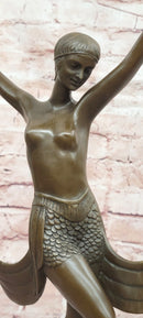 SIGNED ART DECO NUDE GIRL DANCER FAYRAL BRONZE STATUE MARBLE BASE FIGURINE LARGE