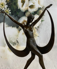 SIGNED ART DECO NUDE GIRL DANCER FAYRAL BRONZE STATUE MARBLE BASE FIGURINE LARGE