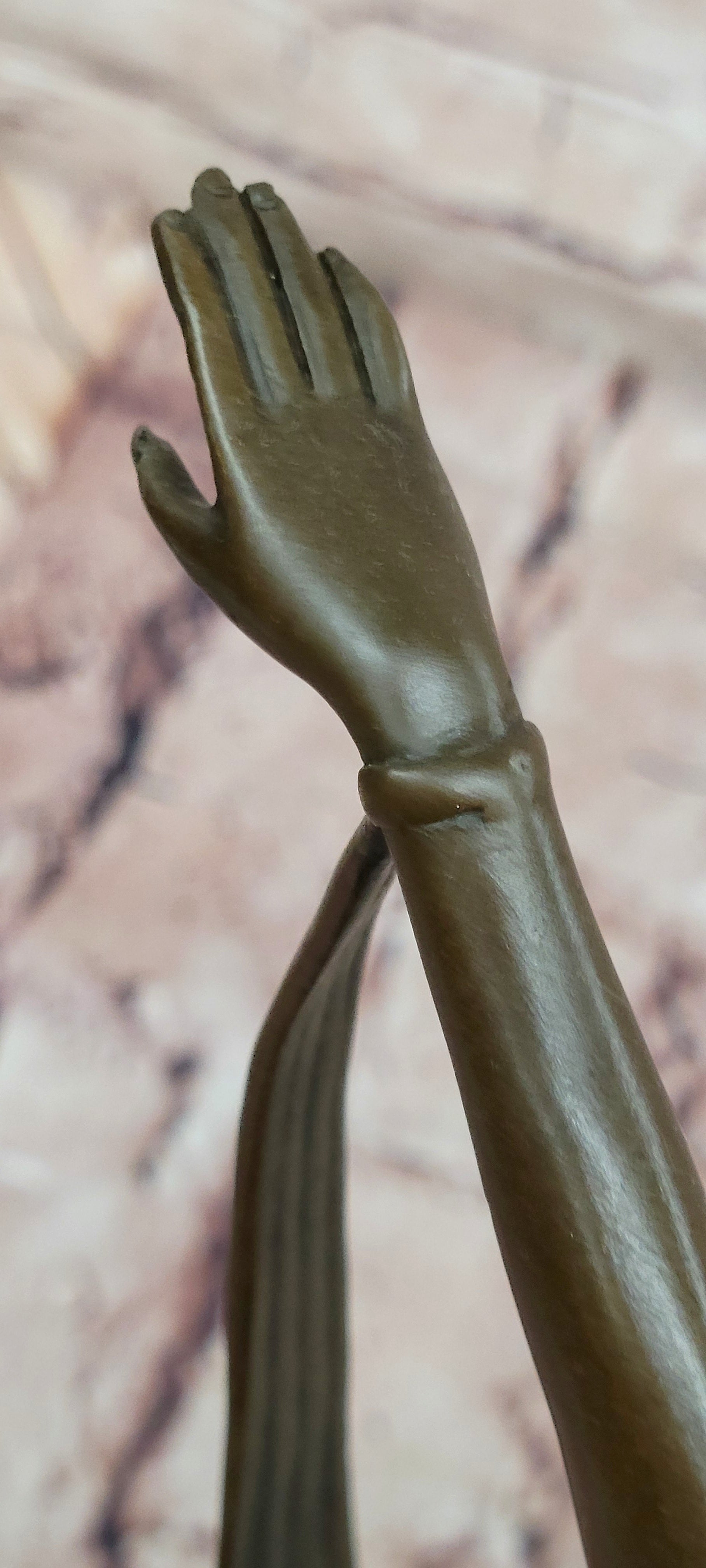 SIGNED ART DECO NUDE GIRL DANCER FAYRAL BRONZE STATUE MARBLE BASE FIGURINE LARGE