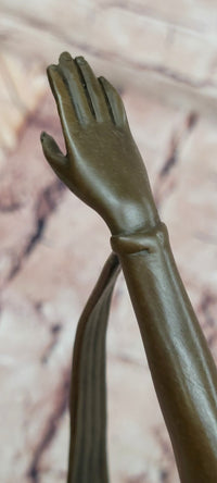SIGNED ART DECO NUDE GIRL DANCER FAYRAL BRONZE STATUE MARBLE BASE FIGURINE LARGE