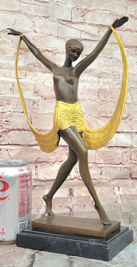 Hand Made Art Deco Genuine Bronze Sculpture Nude Scarf Dancer Figurine Figure