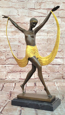 Hand Made Art Deco Genuine Bronze Sculpture Nude Scarf Dancer Figurine Figure