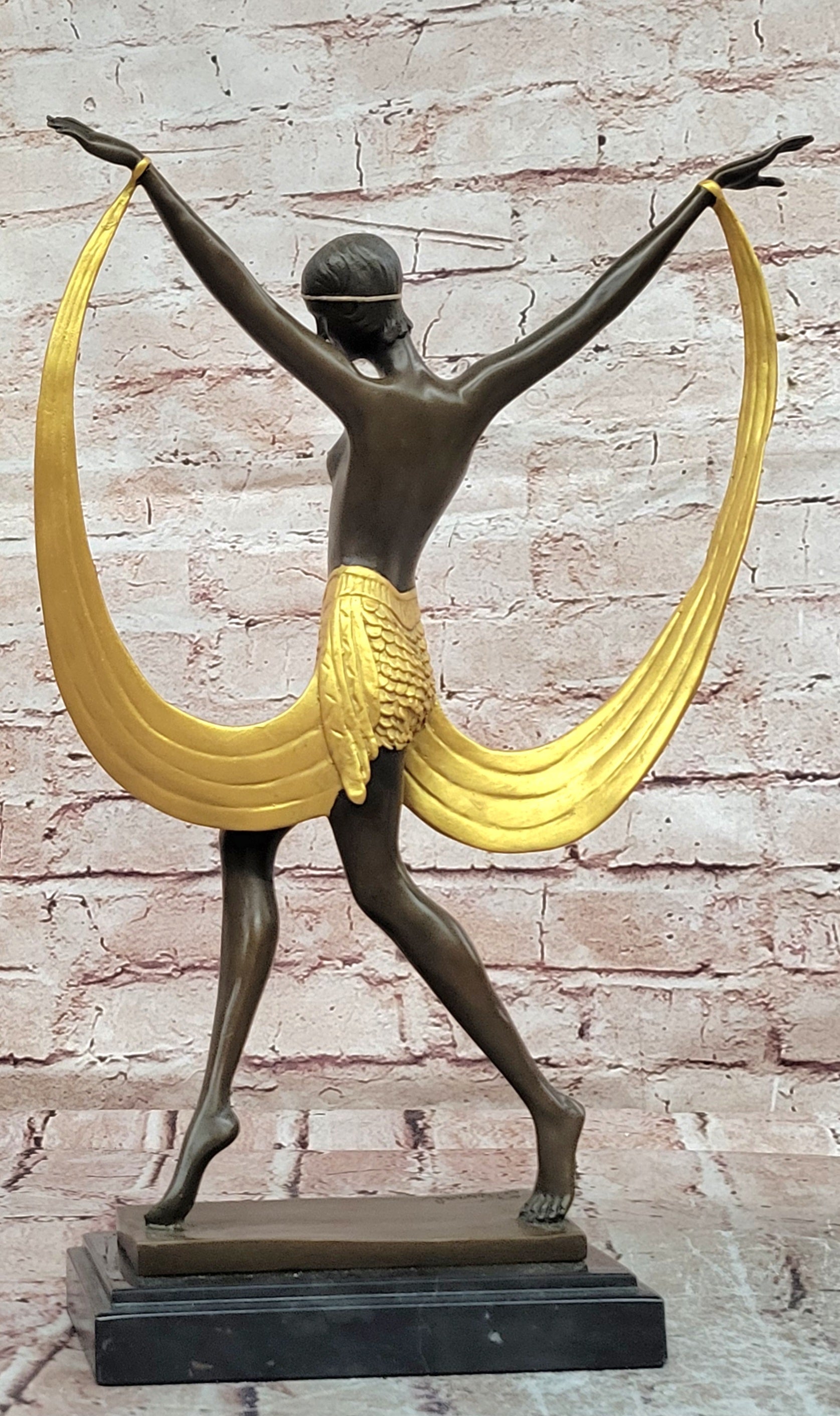 Hand Made Art Deco Genuine Bronze Sculpture Nude Scarf Dancer Figurine Figure