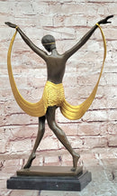 Hand Made Art Deco Genuine Bronze Sculpture Nude Scarf Dancer Figurine Figure