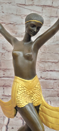 Hand Made Art Deco Genuine Bronze Sculpture Nude Scarf Dancer Figurine Figure