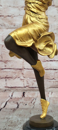 Art Deco Gold Painted Bronze Roman Dancer by Claire Jeanne Roberte Colinet Statue