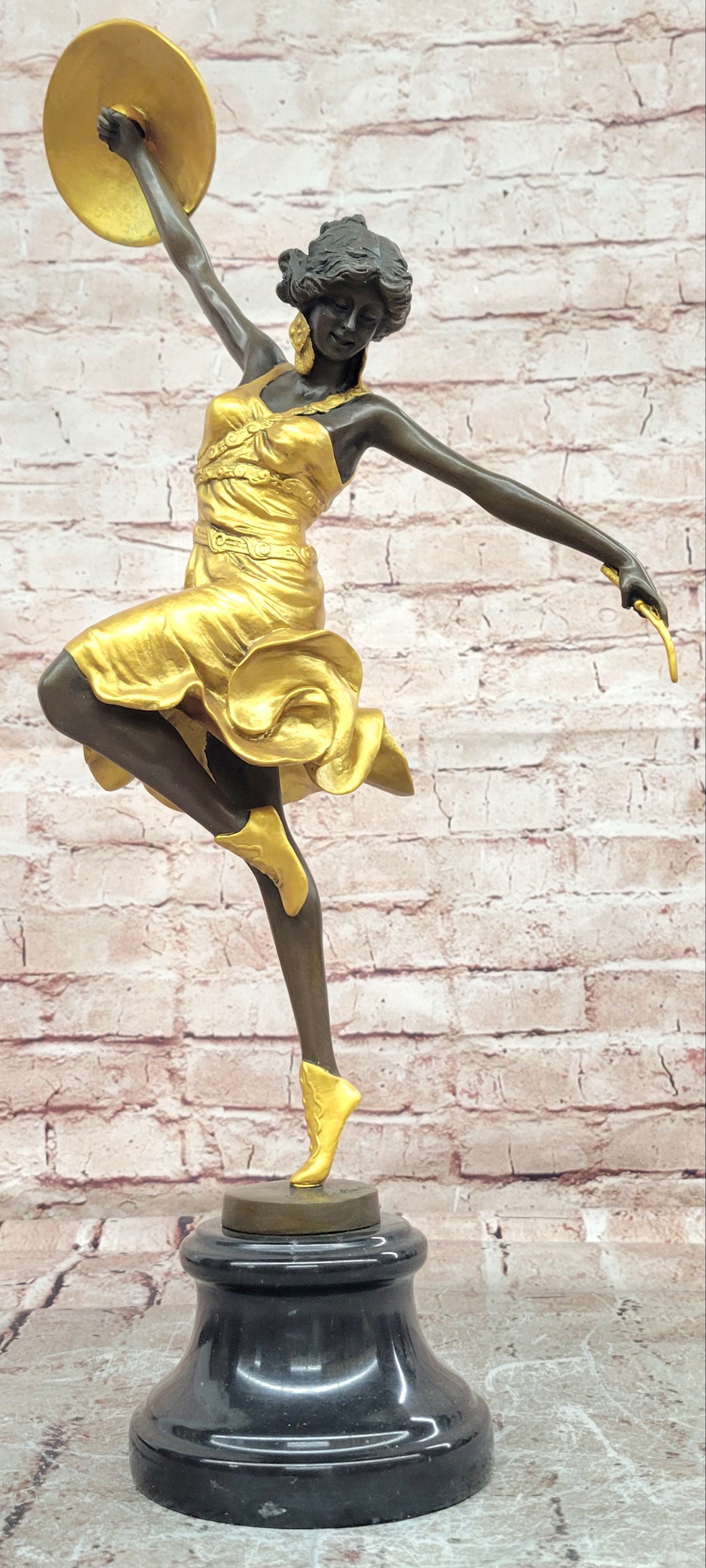 Art Deco Gold Painted Bronze Roman Dancer by Claire Jeanne Roberte Colinet Statue