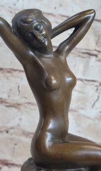 Nude Female Figure Girl Sitting on Stool Bronze Sculpture Art