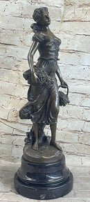 Signed Milo Maiden Picking Grape Bronze Sculpture
