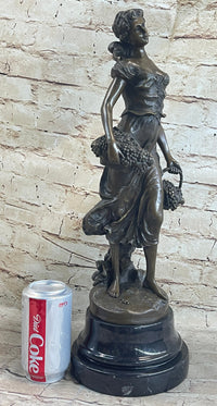 Signed Milo Maiden Picking Grape Bronze Sculpture