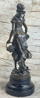 Signed Milo Maiden Picking Grape Bronze Sculpture