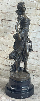Signed Milo Maiden Picking Grape Bronze Sculpture