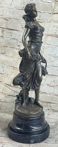 Signed Milo Maiden Picking Grape Bronze Sculpture