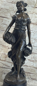 Signed Milo Maiden Picking Grape Bronze Sculpture