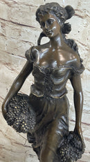 Signed Milo Maiden Picking Grape Bronze Sculpture