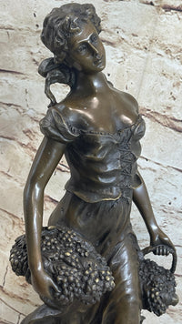 Signed Milo Maiden Picking Grape Bronze Sculpture