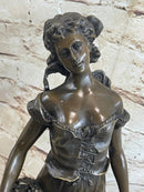 Signed Milo Maiden Picking Grape Bronze Sculpture