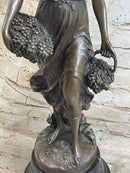 Signed Milo Maiden Picking Grape Bronze Sculpture