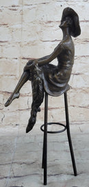 Woman in Sun Dress & Hat Bronze Sculpture Signed Art