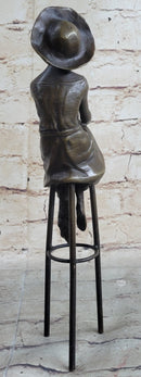 Woman in Sun Dress & Hat Bronze Sculpture Signed Art