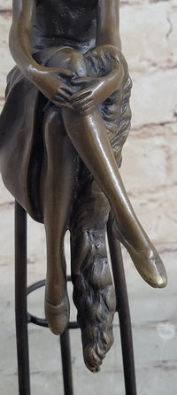 Woman in Sun Dress & Hat Bronze Sculpture Signed Art