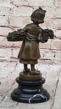 Young Girl Carrying Flower Basket - Bronze by Daste