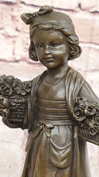 Young Girl Carrying Flower Basket - Bronze by Daste