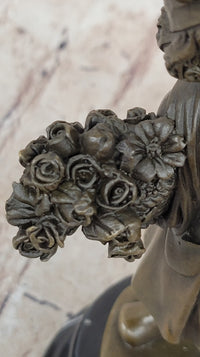 Young Girl Carrying Flower Basket - Bronze by Daste