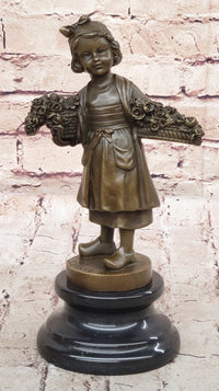 Young Girl Carrying Flower Basket - Bronze by Daste