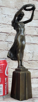 Greek Roman Art Woman Holding Laurels Wreath Crown Bronze Figure