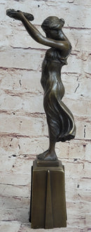 Greek Roman Art Woman Holding Laurels Wreath Crown Bronze Figure