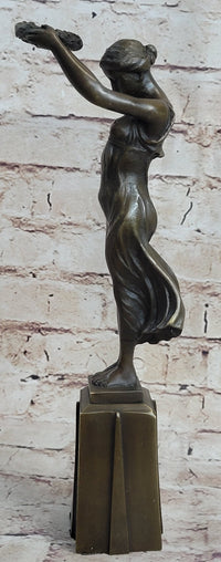 Greek Roman Art Woman Holding Laurels Wreath Crown Bronze Figure