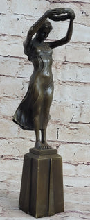Greek Roman Art Woman Holding Laurels Wreath Crown Bronze Figure