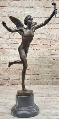 Hot Cast Bronze Art Deco Nude Male Winged Angel Sculpture Statue Figure by Dumont