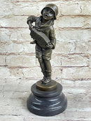 Child Boy Playing Accordion Bronze Sculpture 10" x 4"