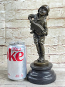 Child Boy Playing Accordion Bronze Sculpture 10" x 4"