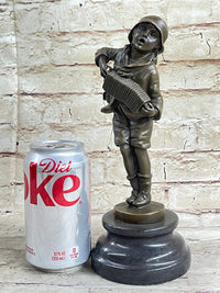 Child Boy Playing Accordion Bronze Sculpture 10" x 4"