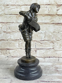 Child Boy Playing Accordion Bronze Sculpture 10" x 4"
