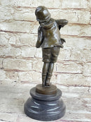 Child Boy Playing Accordion Bronze Sculpture 10" x 4"
