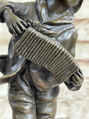Child Boy Playing Accordion Bronze Sculpture 10" x 4"
