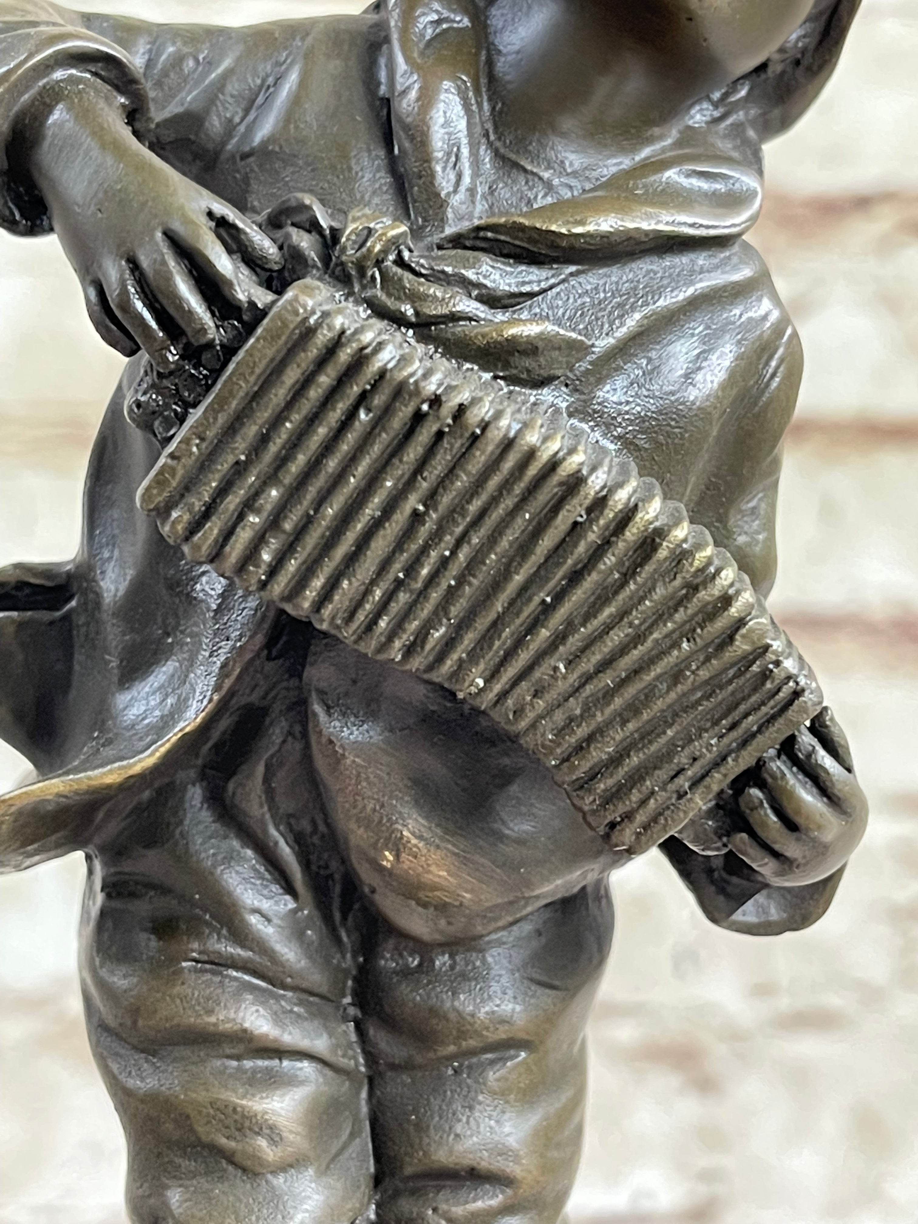 Child Boy Playing Accordion Bronze Sculpture 10" x 4"