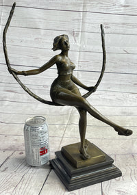 Signed Artwork by Collet Sexy Woman on Swing Bronze Sculpture