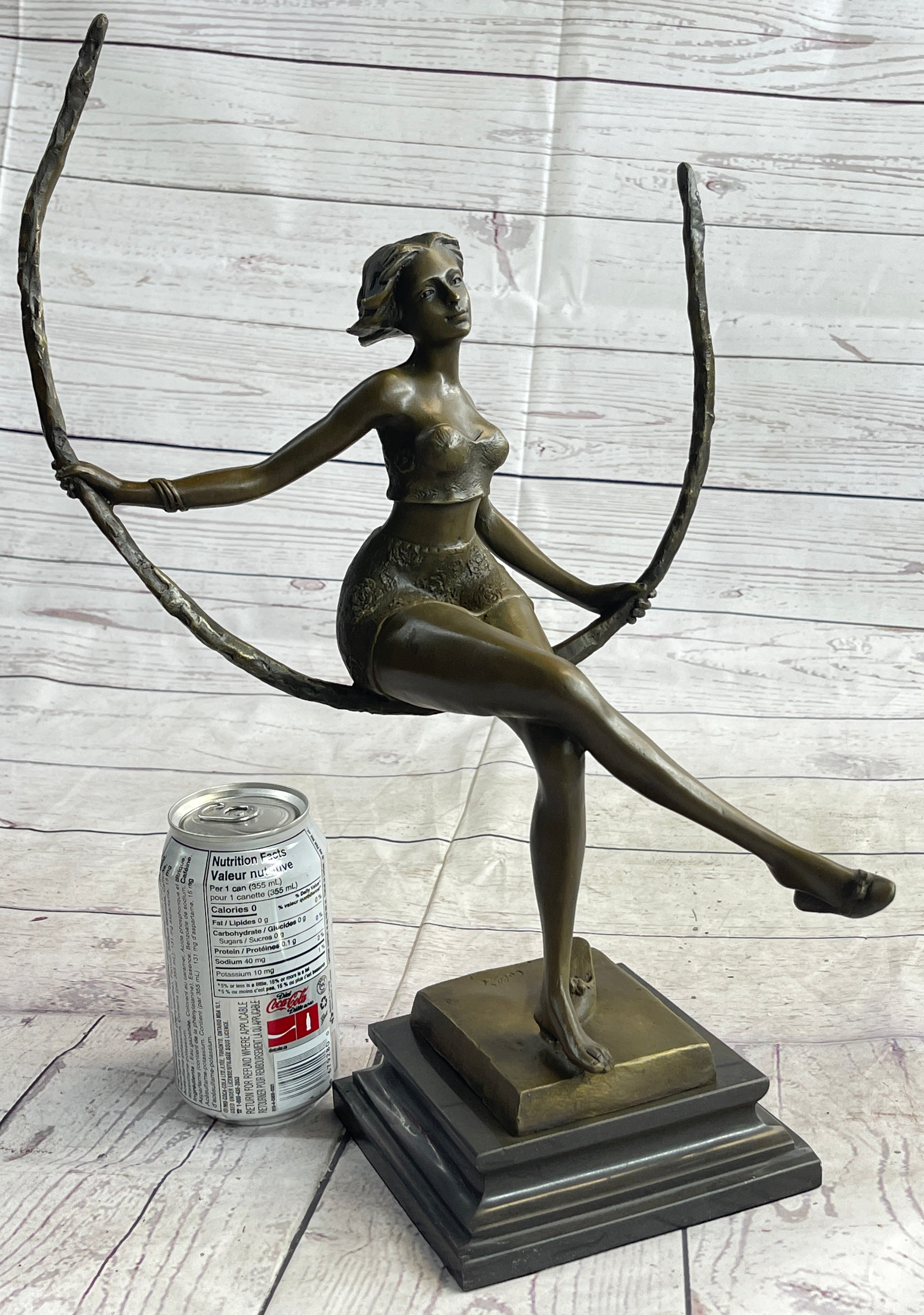 Signed Artwork by Collet Sexy Woman on Swing Bronze Sculpture