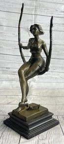 Signed Artwork by Collet Sexy Woman on Swing Bronze Sculpture