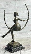 Signed Artwork by Collet Sexy Woman on Swing Bronze Sculpture