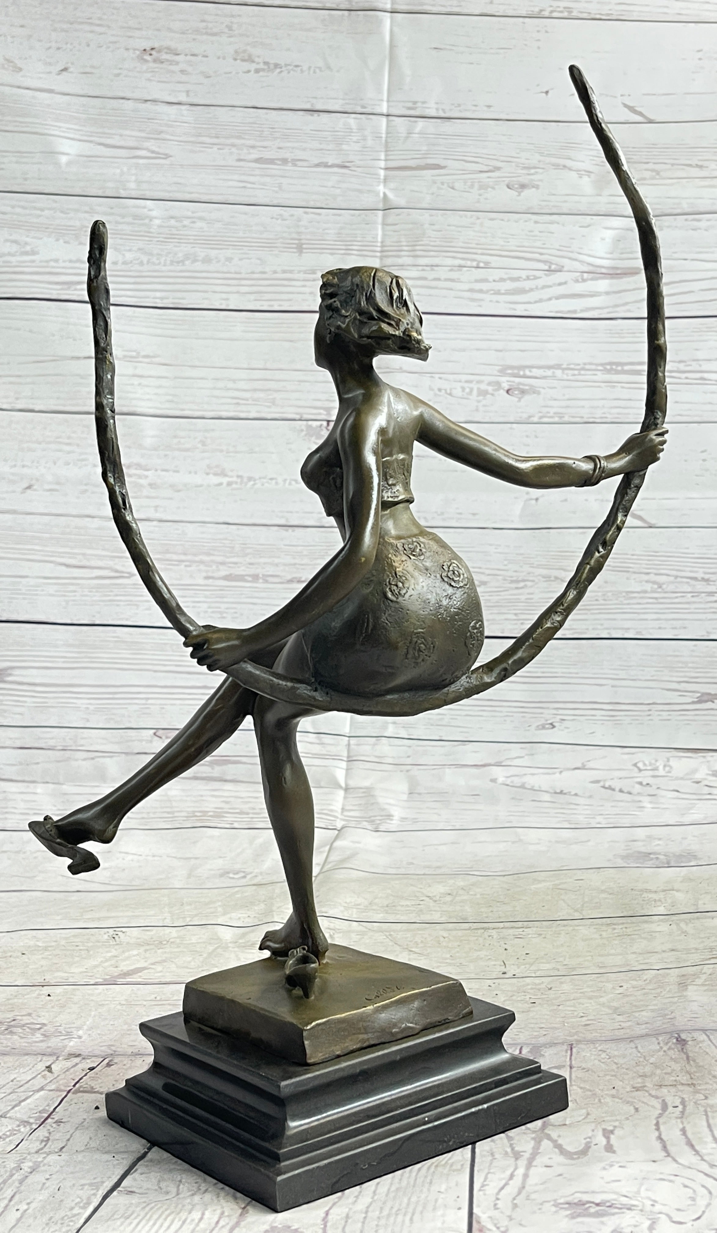 Signed Artwork by Collet Sexy Woman on Swing Bronze Sculpture